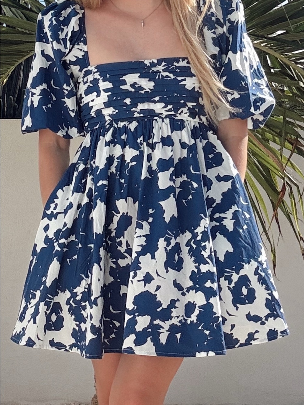 Abercrombie Navy and White Floral Square-Neck Dress